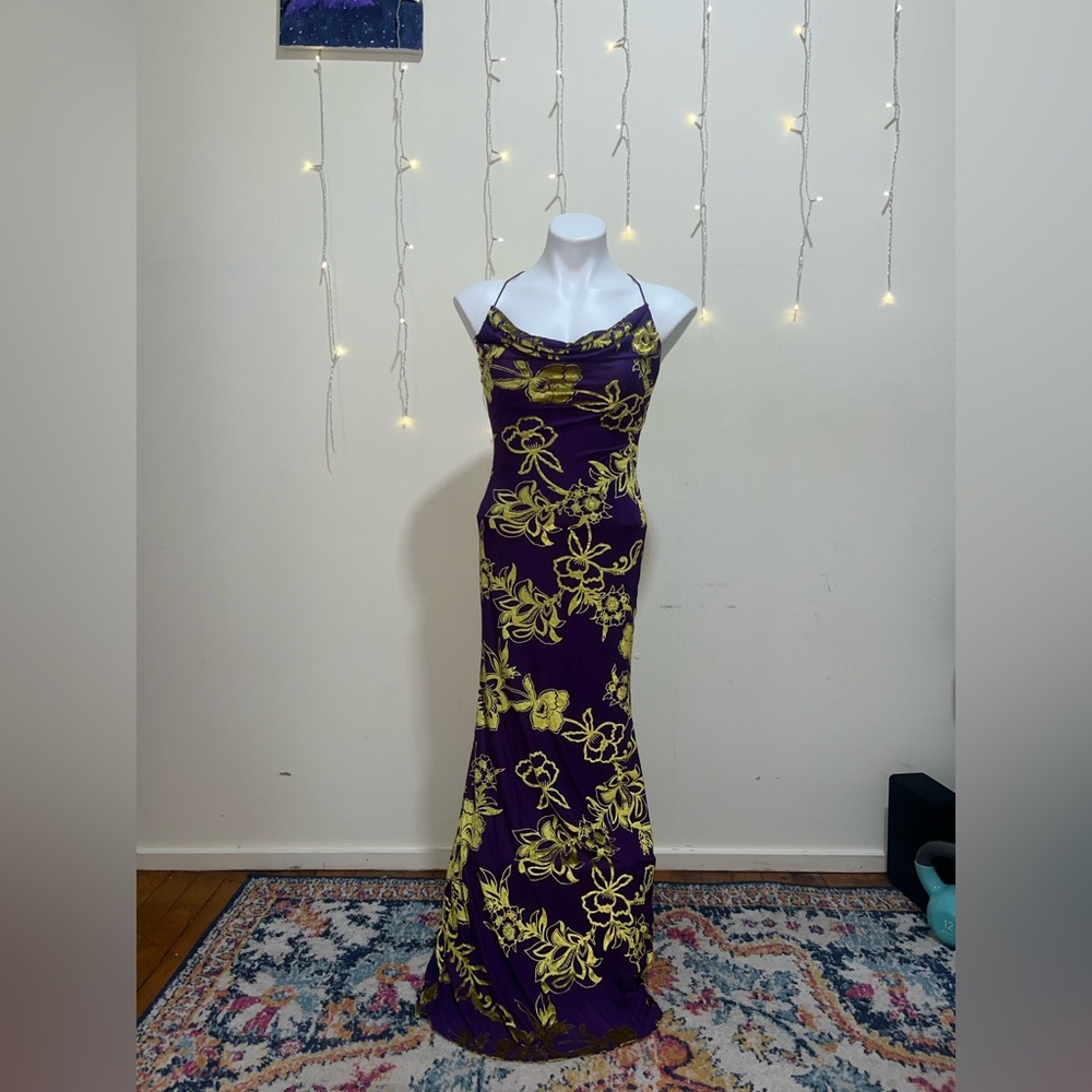 Floral Maxi Dress in Purple and Gold
